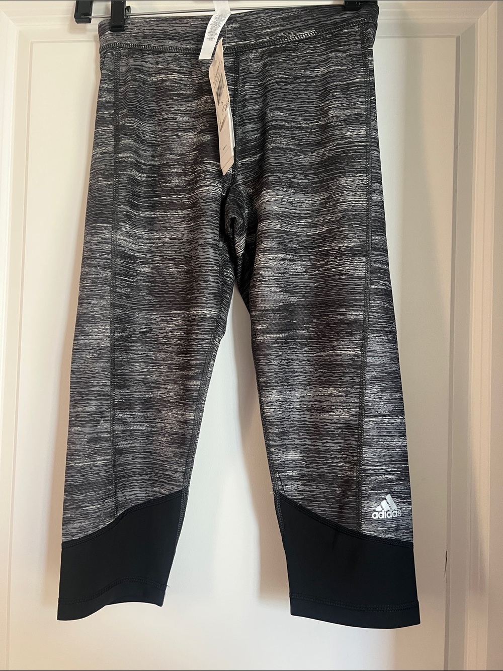 adidas Gray Space-Dye Capri Leggings with Black Hem